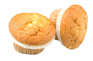 Fresh muffin close up on the white.