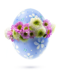 Art Easter egg decorated by flowers Isolated on white background