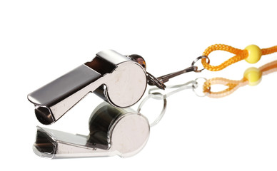 sport metal whistle isolated on white