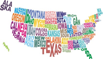 USA state map word cloud