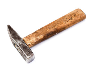 old hammer on a white background