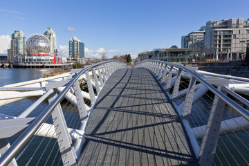 Pedestrian bridge at False Creek Olympic Village Shoreline Park