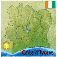 cote ivoire africa map flag emblem