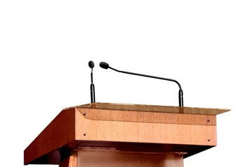 Seminar podium with microphones