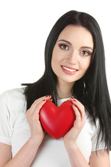 beautiful young girl holding red heart