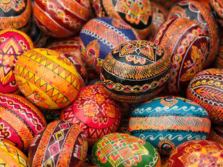 Fototapeta na wymiar Hand Painted Colorful Easter Eggs