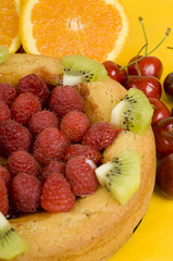 Soft cake with raspberries