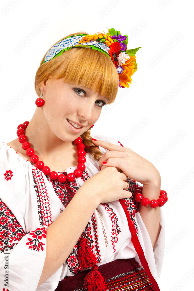 Wall mural Attractive woman wears Ukrainian national dress