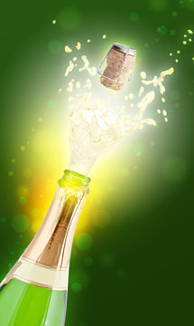 Explosion of champagne bottle cork
