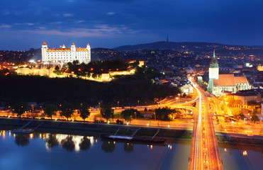 Bratislava at twilght from new bridge
