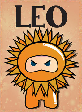 Zodiac sign Leo with cute ninja character