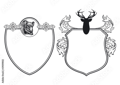 &quot;Wappen mit Hirsch und Wildschwein&quot; Stockfotos und lizenzfreie Vektoren