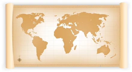 Behangcirkel Vintage wereldkaart op perkamentrol © benchart
