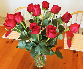 A Dozen Red Roses in a Crystal Vase