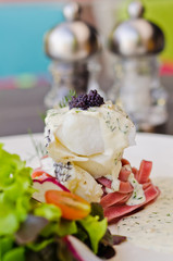 Snow fish steak with caviar topping