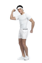 Fototapeta premium Спортсмен демонстрирует мышцы