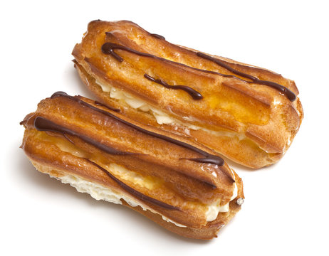 two eclairs on a white background