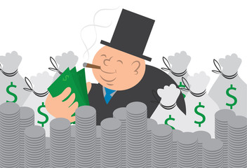 Heavy man counting his money.