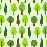 Cute seamless pattern with various trees