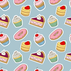 Seamless pattern with cute cartoon sweets