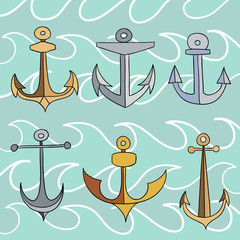Vector illustration set of cartoon anchors