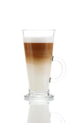 Fragrant сoffee latte in glass cup isolated on white