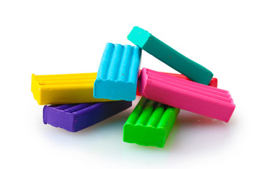 Children bright\ plasticine isolated on white