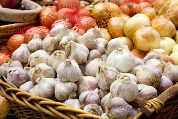 Garlic and Onion Bulbs Closeup