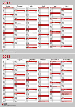 Kalender Deutschland 2013 Januar - Dezember