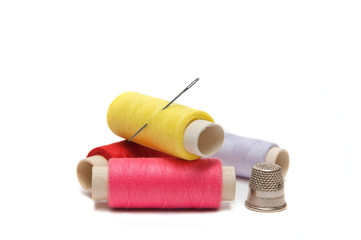 Color threads with needle and thimble