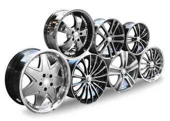 steel alloy car disks over the white background
