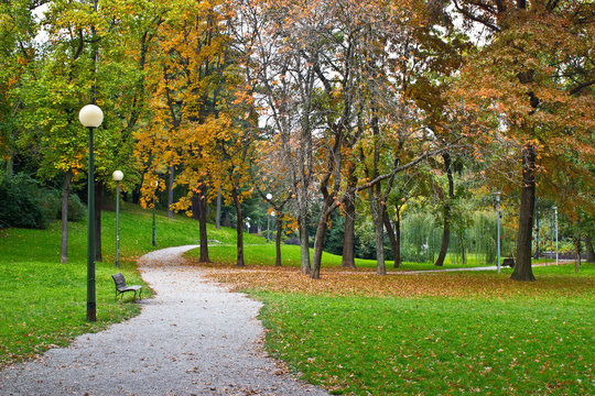 Zagreb Autumn Park Walkway, Croatia