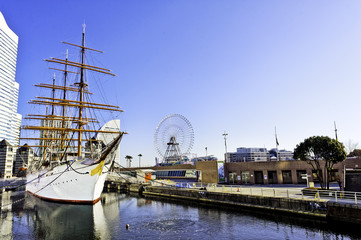 Fototapeta na wymiar A sailing ship in Yokohama, JAPAN