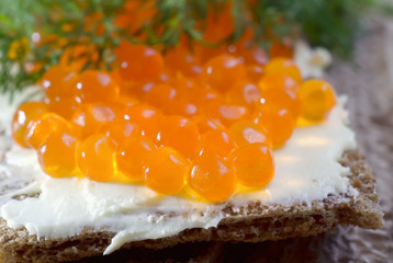 toast with salmon caviar