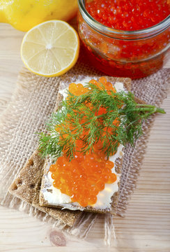 toast with salmon caviar