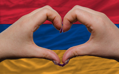 over national flag of armenia showed heart and love gesture made
