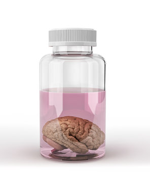 Human brain into a bottle under spirit.