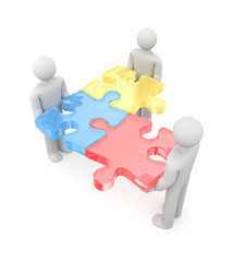 3d people with puzzle. Image contain clipping path