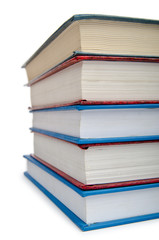 Books in high stack isolated on white
