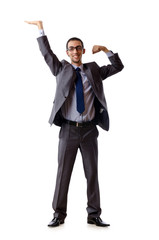 Businessman pushing away virtual problems