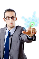 Businessman pressing virtual buttons