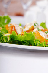 Ceasar salad served in the plate