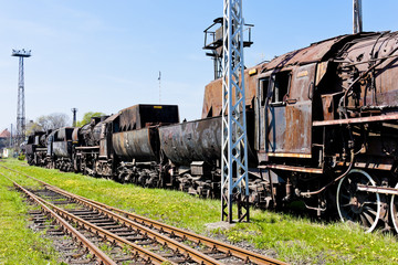 Fototapeta na wymiar steam locomotives in railway museum, Jaworzyna Slaska, Poland