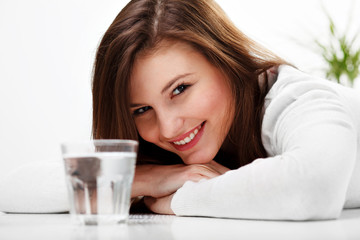 woman with glass of water