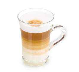 Fragrant сappuccino latte in glass cup isolated on white