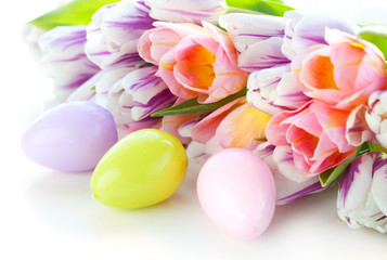 easter eggs and  tulips