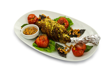 Roasted turkey served in plate