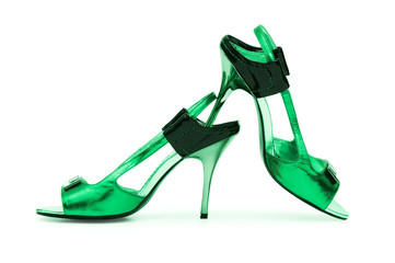 Green Female shoes on white background
