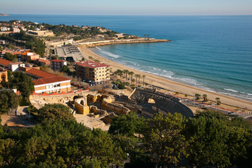 Roman amphitheatre by the sea in Tarragona, Spain