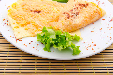 Pumpkin stuffed panckes in the plate